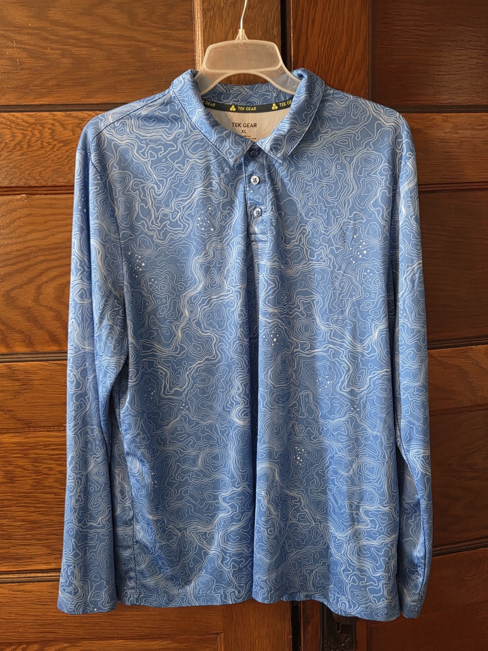 tek gear Light Blue Long-Sleeve Topo-Print Performance Polo